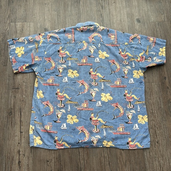 VINTAGE AVI BY KAHALA BLUE GRAPHIC HAWAIIAN BUTTON DOWN SHIRT MENS XL - Picture 6 of 8